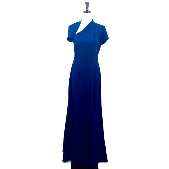 BETSY ADAM 4 S navy blue short sleeve asymmetrical scuba maxi dress NWT B135 - Picture 1 of 7